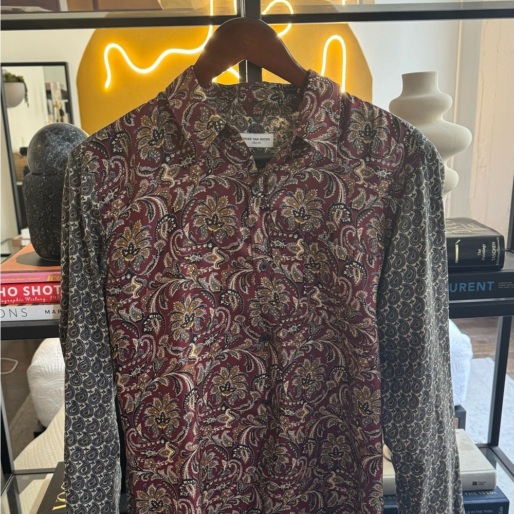Silk, Paisley print Dries Van Noten button down shirt.